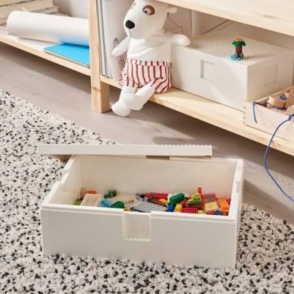IKEA Bygglek Lego White Large Storage Box with Lid 14” long x 10" wide x 4.5"